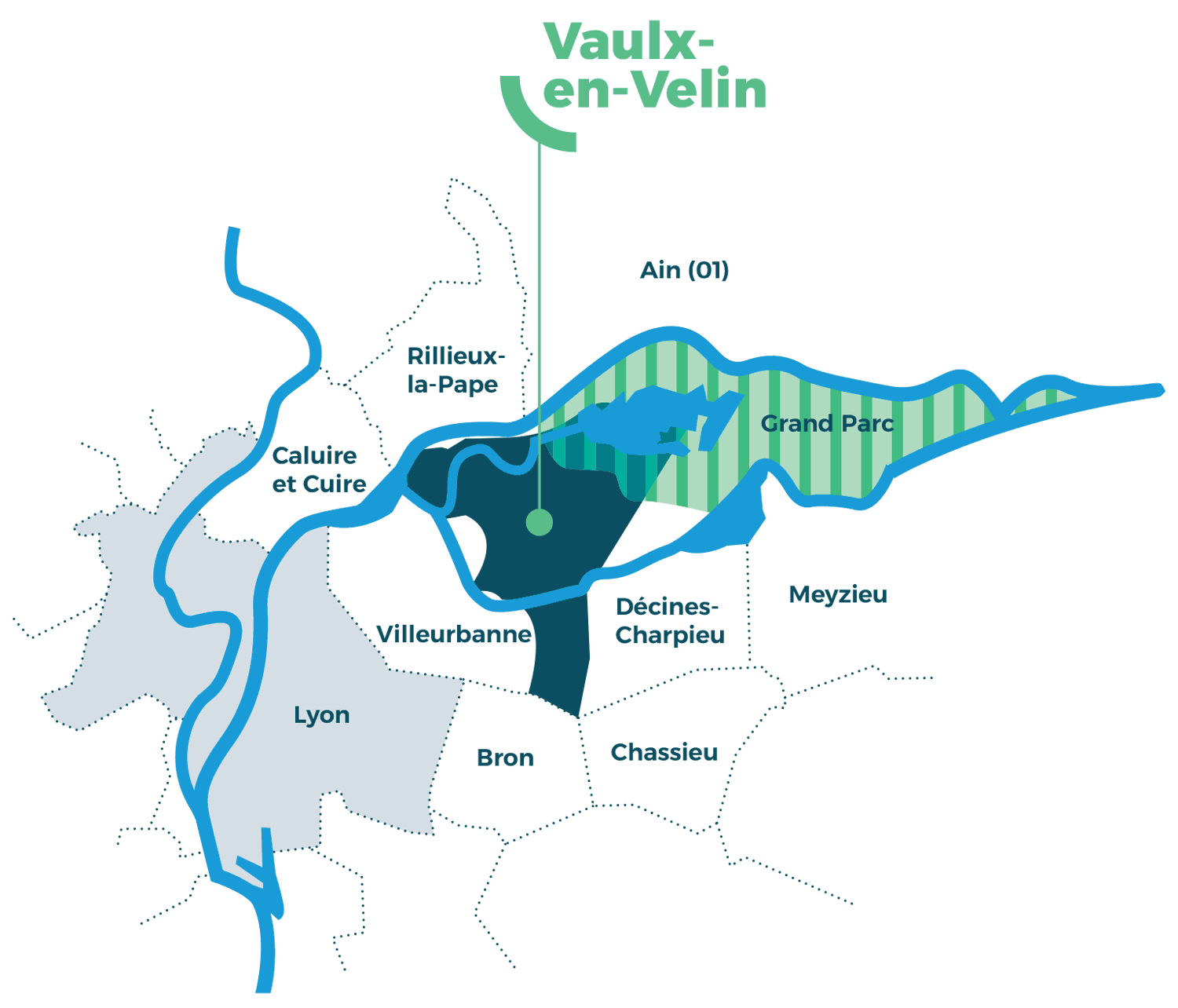 Situation de Vaulx‑en‑Velin au cœur de la Métropole de Lyon